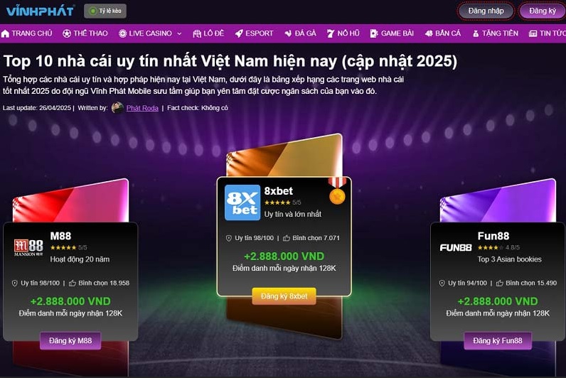 Vĩnh Phát chuyên review đánh giá nhà cái uy tín